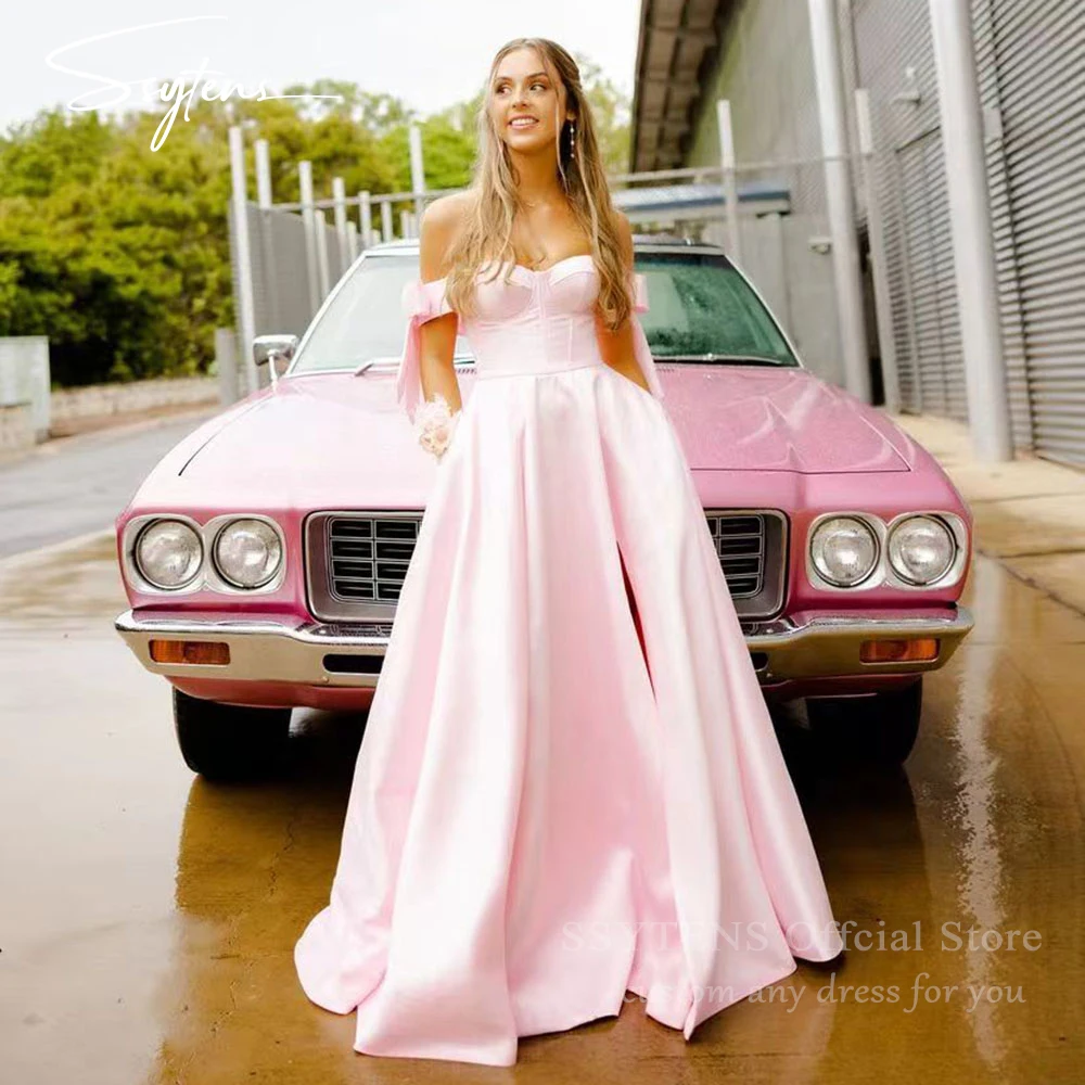 

SSYTENS Pink Evening Dresses Sweetheart A Line Satin Night Clubing Special Events Birthday Prom Gowns Celebrity Gala Dresses