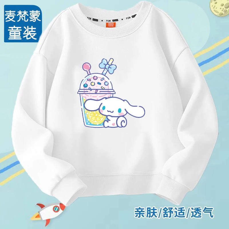 Anime Sanrio Hello Kitty Cinnamoroll My Melody Kids Hooded Sweatshirt Cartoon Print Casual Long-Sleeved Sweater Children Gifts