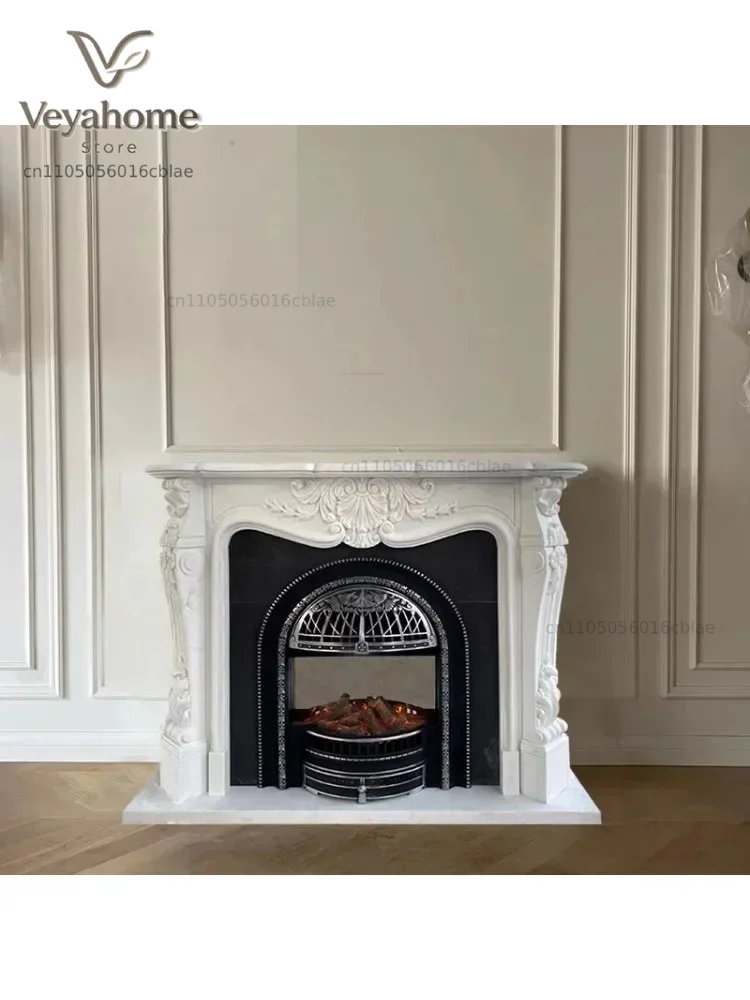 X A French natural marble mantel hand-carved three-dimensional white marble stone stone carving interior decoration cabinet