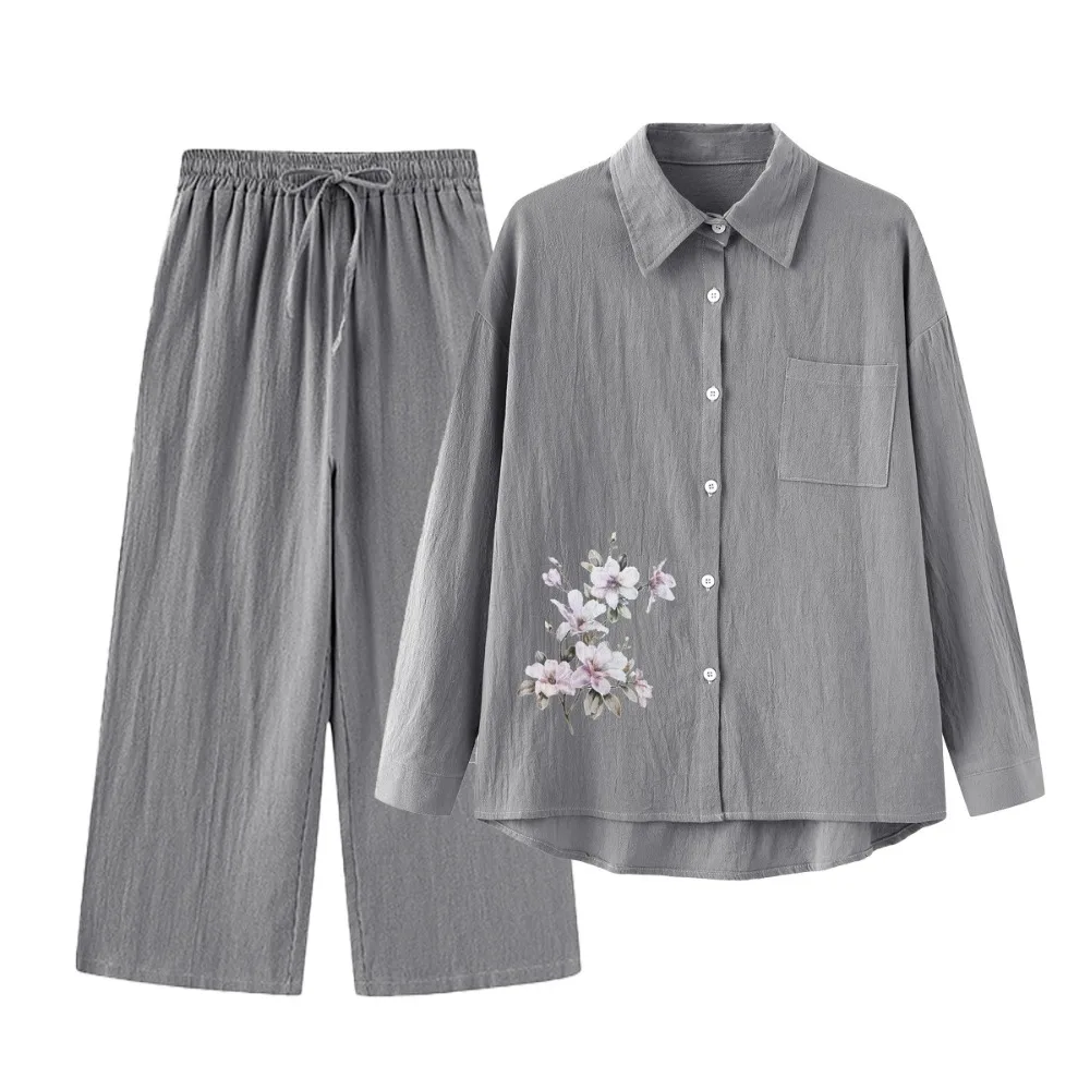 

Хлопково-льняные свободные топы и брюки, комплекты женской рубашки, широкие брюки, костюм, женская одежда, комплект из двух предметов, блузка, нижняя часть, женский спортивный костюм