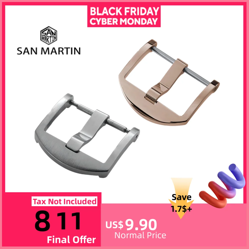 

Пряжка для ремешка часов San Martin, 20 мм, 316L, нержавеющая сталь, серебристый, бронзовый, матовый полированный, запчасти для часов, застежка, аксессуары