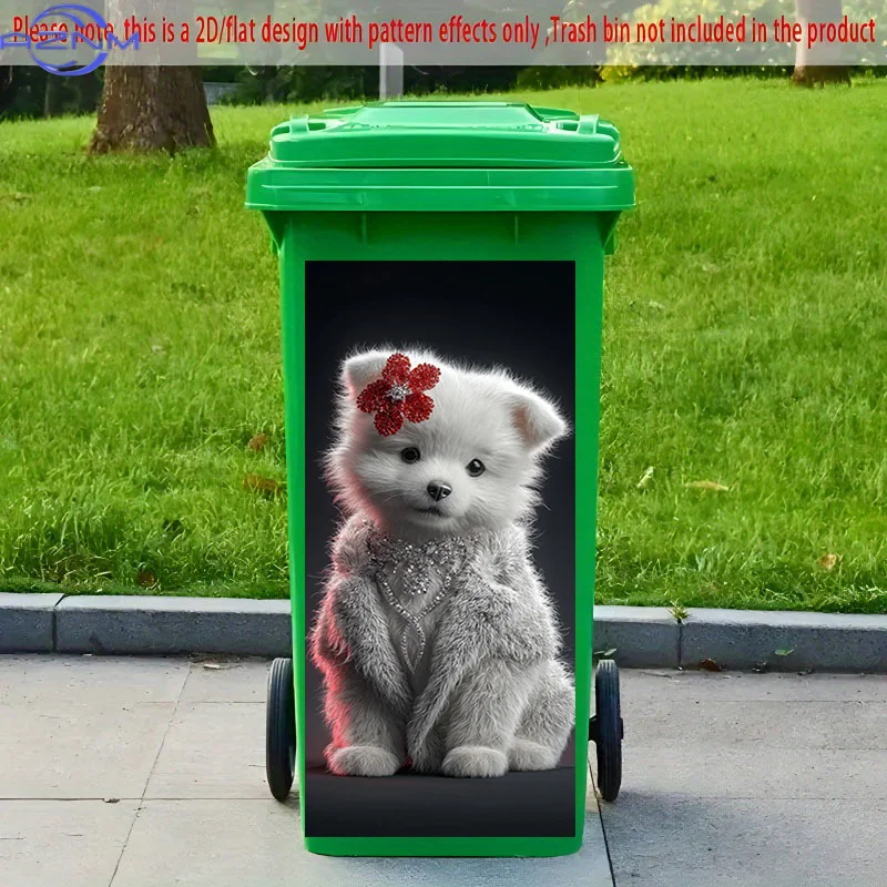 2D Flat Printing 1pc 2D Pattern Printed Kitchen Trash Can Sticker xcm, Snowy Terrain Cute Dog in Festive Attire Themed Kitchen