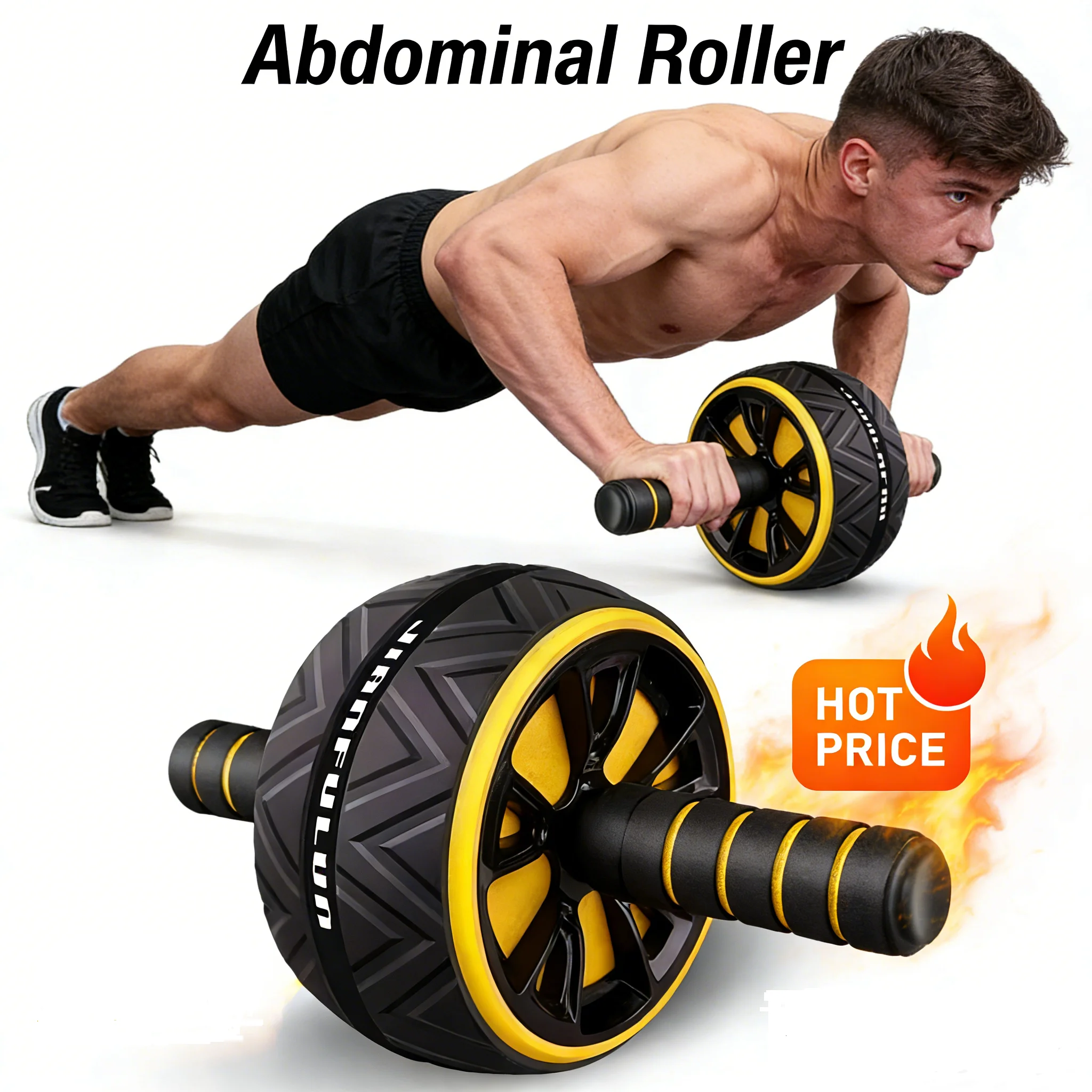 Rolo Abdominal Silencioso de Rodas Duplas para Treino de Core, Equipamento de Fitness com Base Antiderrapante para Homens e Mulheres, Academia em Casa