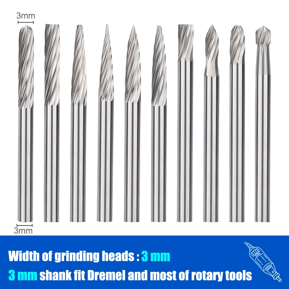 HAMPTON 3x3mm Carbide Rotary Burr 10/20pc Rotary File for Single Cut and Double Cut Rotary File Rotary Tool Accessories