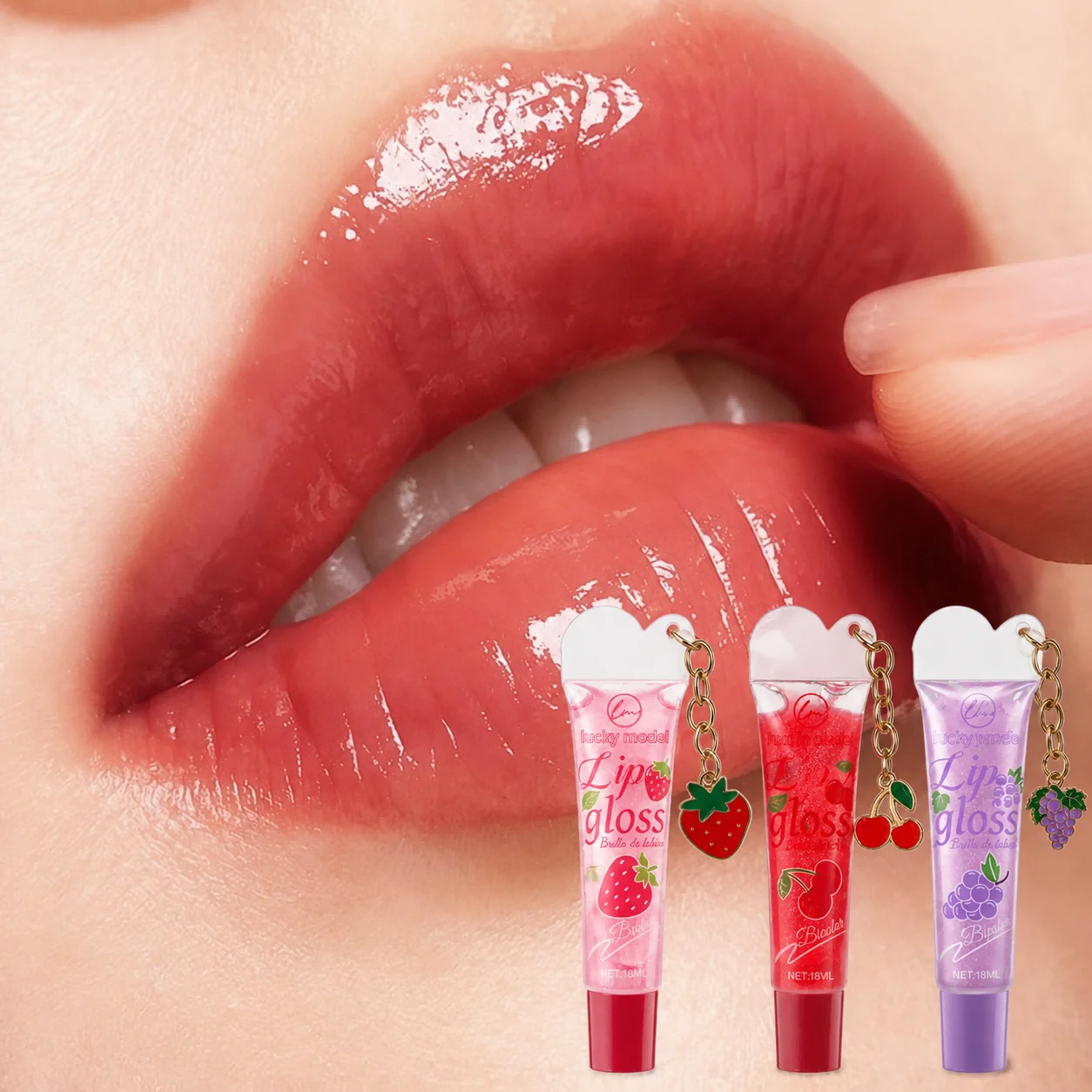 Fruit Lip Gloss With Keychain 18ml Moisturizing Shiny Lip Glaze Fruity Scent Random Color Lip Cosmetic