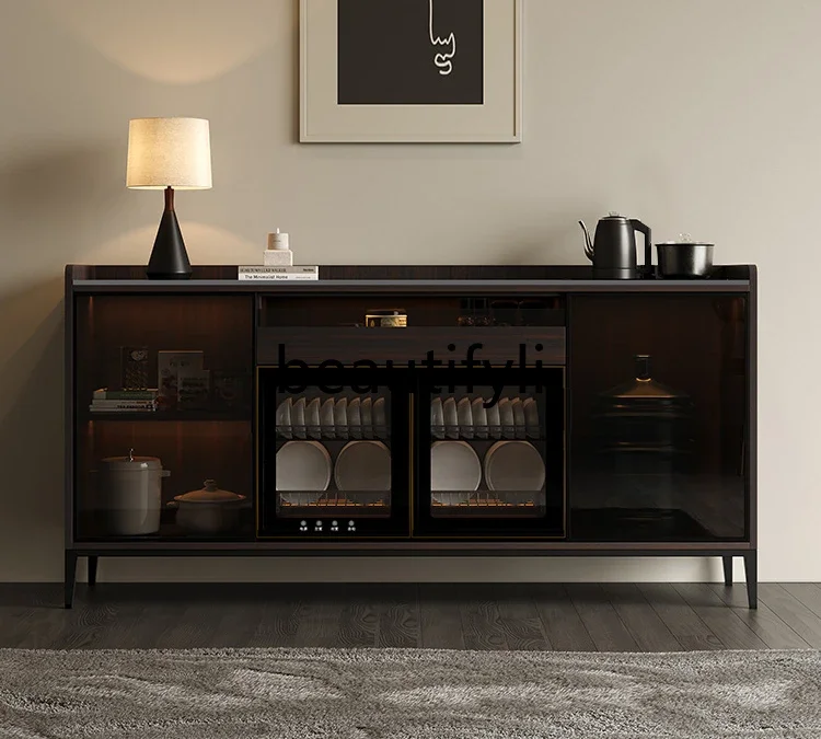 

Rock slab dining side solid wood tea bar machine integrated disinfection cabinet automatic water kettle