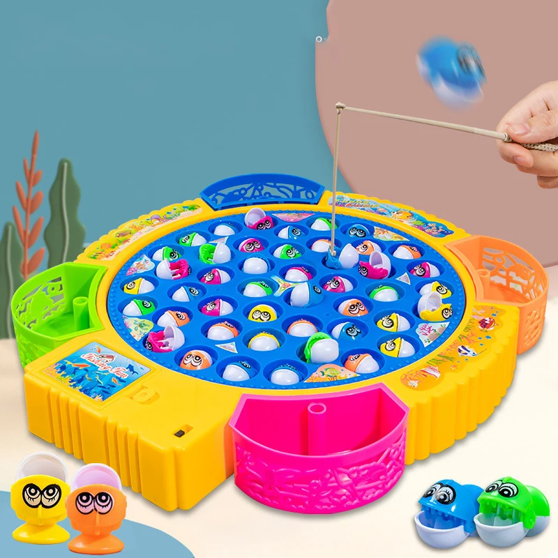45 Small Fish Fishing Toy Electric Rotating Game Musical Rotating Fish Plate Set Children's Gift