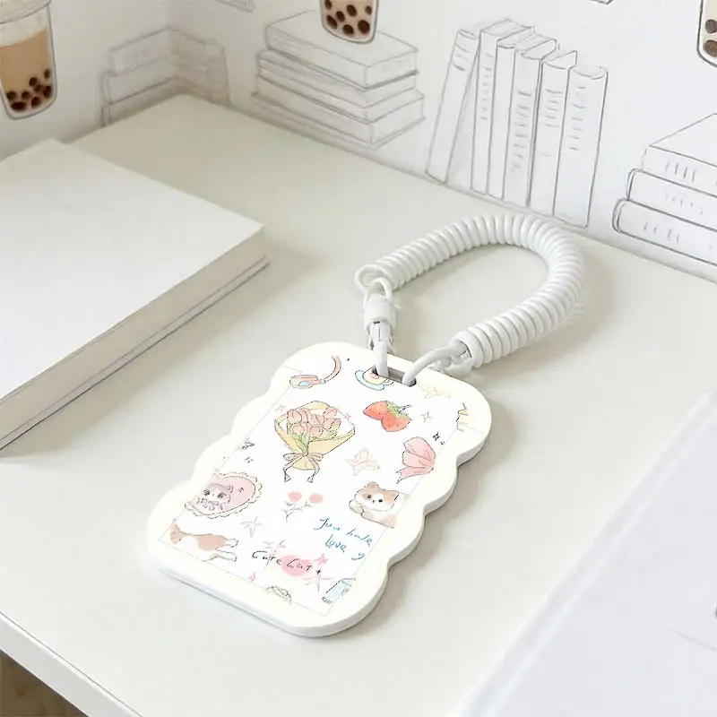Card Protection Cover for Student Bus/Meal Card Protection Case Kpop Photocard Holder Photo Protector Stretchable Spring Cord