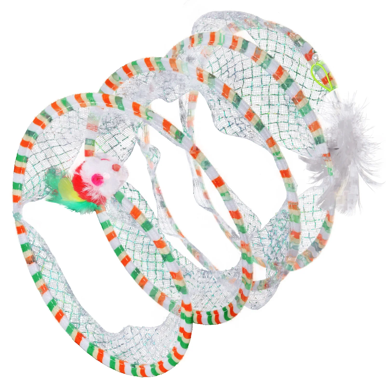 

Cat Tunnel Interactive Kicking Playing Accessory Durable Steel Cloth Material Hanging Mice Plumes Fun Indoor Cats