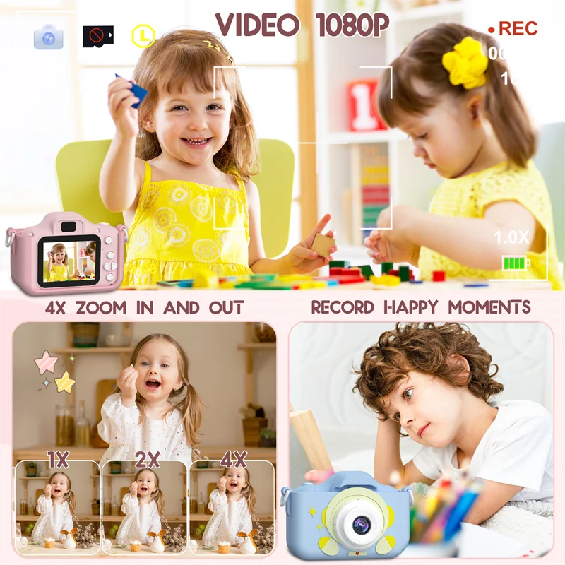 Caméra selfie pour enfants avec écran IPS 1080P, cadeau parfait pour les 3 à 10 ans, anniversaire, Noël, Halloween, appareil photo pour enfants