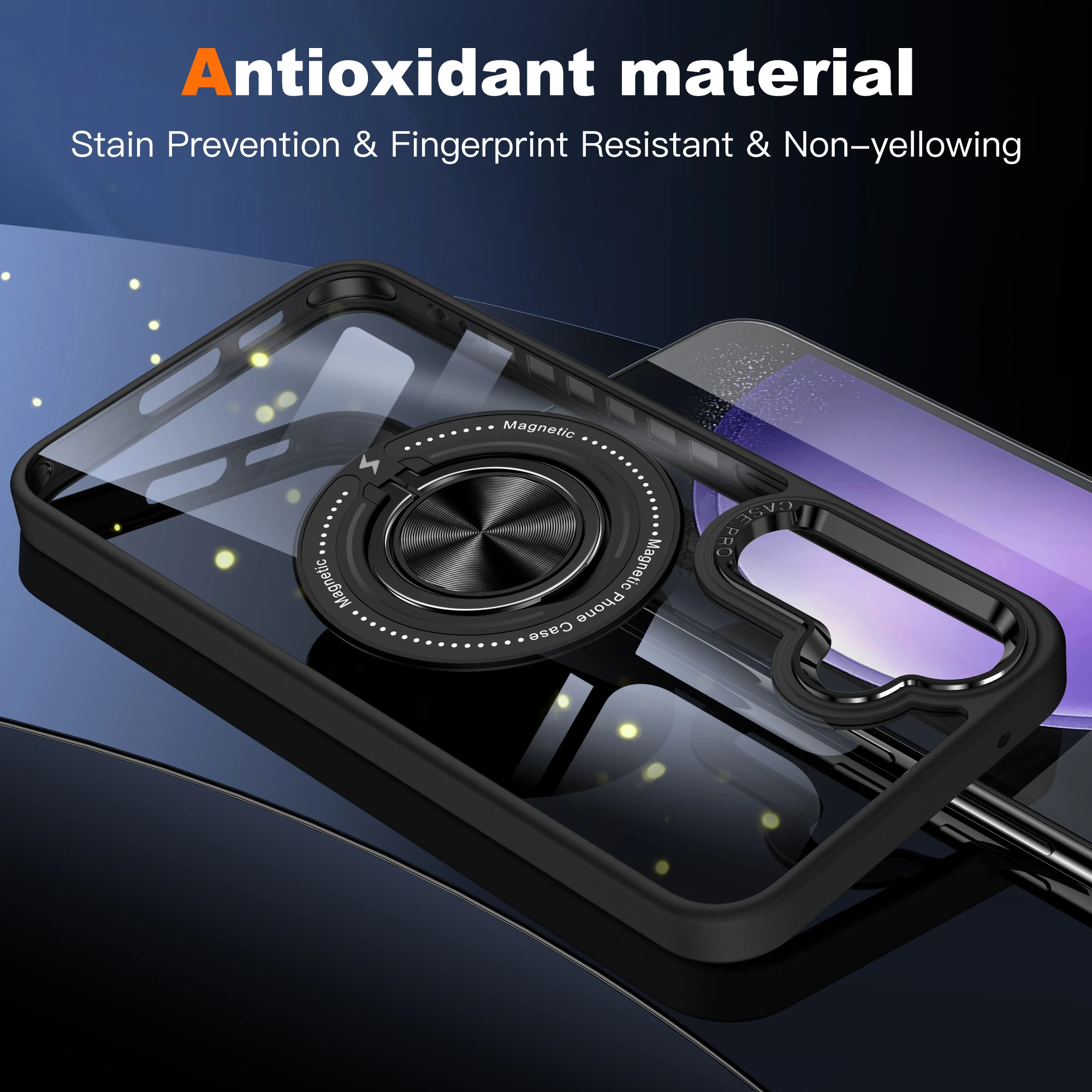Clear metal ring holder magsafe charging phone case For Samsung Galaxy A15 A35 A55 5G metal camera frame shockproof hard cover view 6