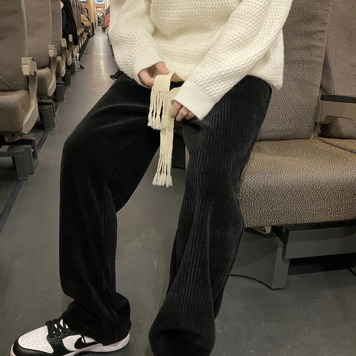 سروال قصير Fce مبطن واسع الساق سراويل تقليدية Thiened الخريف الشتاء الرياضة مستقيم الساق زوجين Sweatpants منخفضة الخصر اتجاه الشباب #3