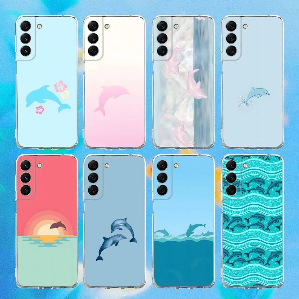 

Summer Ocean Dolphin Phone Case Silicone For Samsung S25,S23,21,22,20 Ultra,S20 FE lite,S10,9,PIus Note20ultra Cover Clear