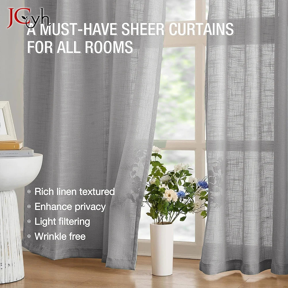 Modern White Linen Look Sheer Curtains for Living Room Bedroom Hall Tulle Curtains for Windows Kitchen Yarn Cortinas Home Decor