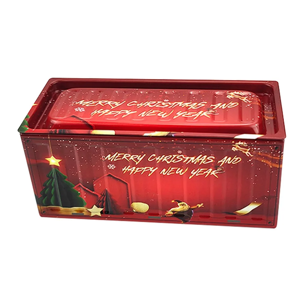 

Durable Tin Christmas Box Vintage Style Mini Size Tin Container Simulation Design Industrial Style Desktop Organizer