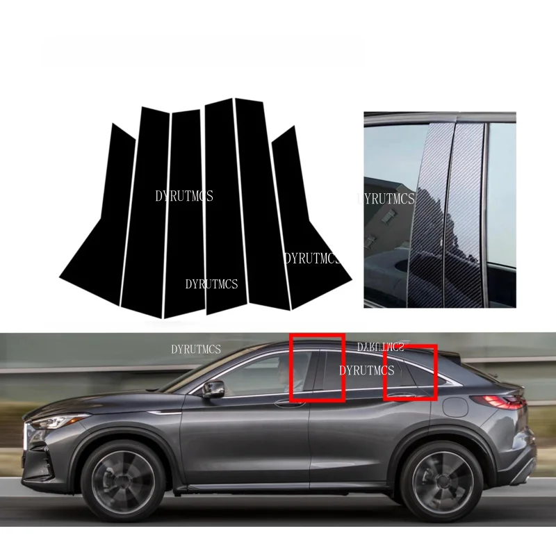 6pcs Gloss Black Pillar Posts Fit For Infiniti QX55 QX50 2019 2020 2021 2022 2023 Door Side Window Molding Cover Trims Stickers
