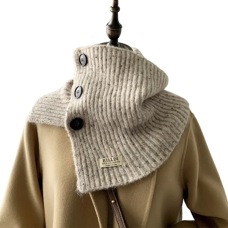 

Poncho New Cape Button Knitted Women's Autumn and Winter Versatile High End Fake Collar Pullover Knitted Neck Cloak P2