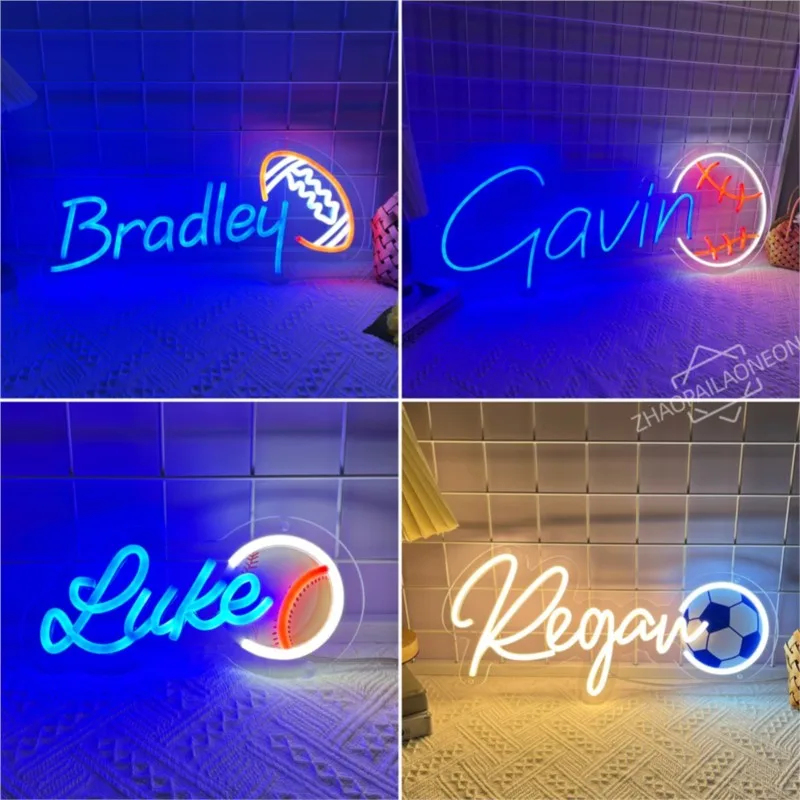 Custom Name Neon Sign for Kids Football Personalized Neon Sign for Bedroom Custom LED Lights Kids Room Home Decor Birthday Gift - view 3