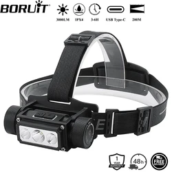 BORUiT B39 LED faro Super Bright 5000LM faro impermeabile TYPE-C ricaricabile 21700 torcia frontale lanterna da campeggio da pesca