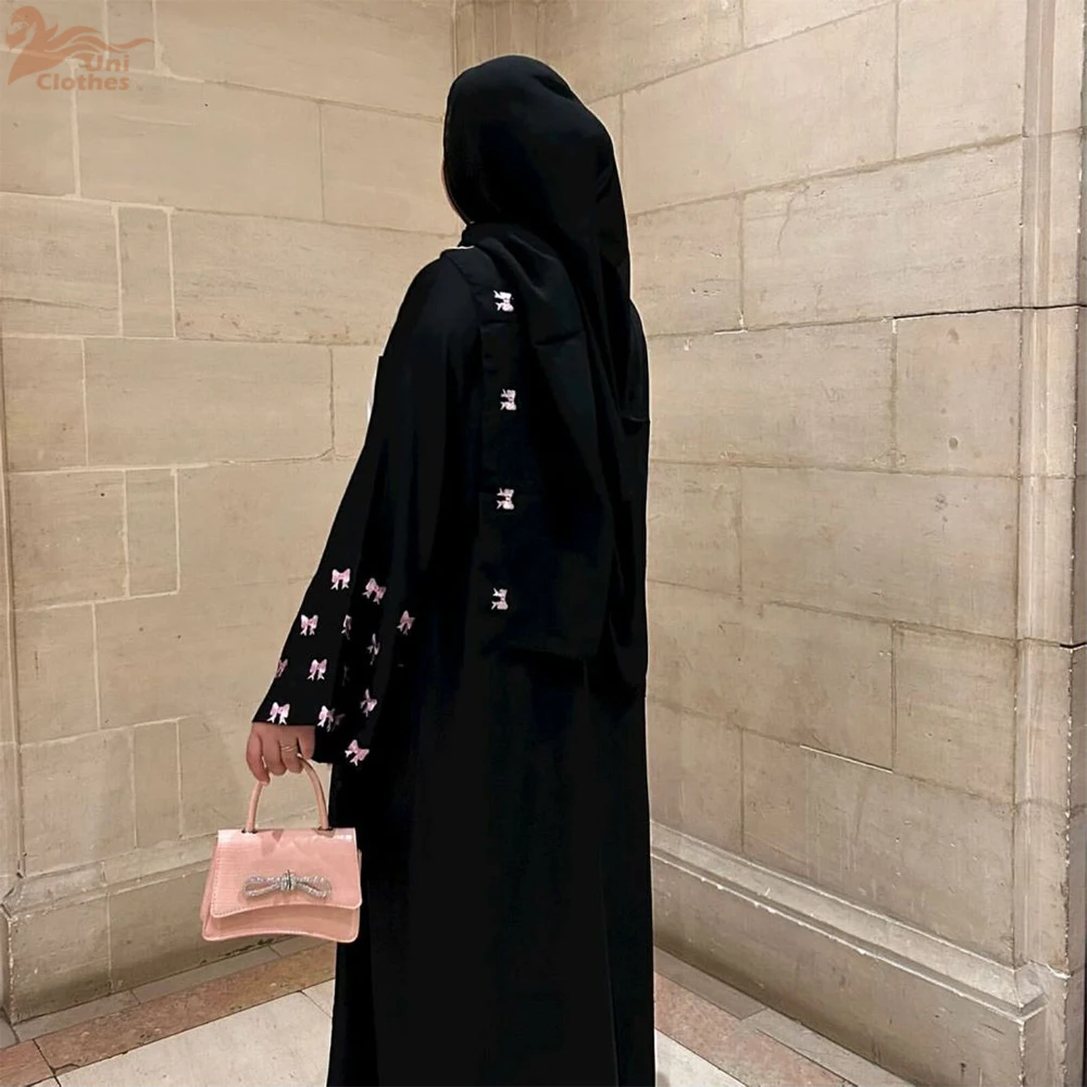 Cardigan bordado de borboleta de Dubai para mulheres, muçulmano modesto, Ramadan, Arábia Saudita, Black Hijab, Abaya, Islam, Turquia, Kaftan Robe, 2021