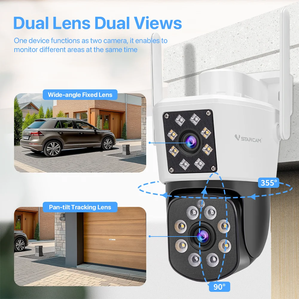 주택 보안용 VSTARCAM 4MP 듀얼 렌즈 카메라, 360 °   보기, 사람 감지, 컬러 야간 투시경, 팬 및 틸트, 양방향 오디오