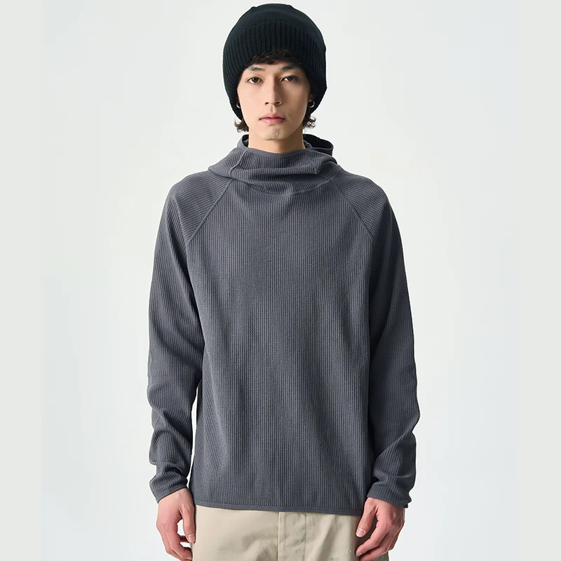 

GDW Свободный уличный легкий вафельный легкий пуловер с капюшоном и длинными рукавами