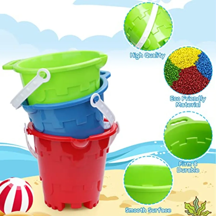 Juego de palas de playa de 16 pulgadas, 3 piezas + cubos de molde para castillo de playa