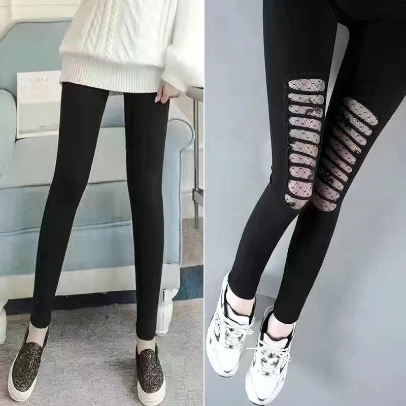 

Spring and Autumn Thin Patchwork Netting Pantyhose for Women High Waist Elasticity Slimming Netted Ankle Pants