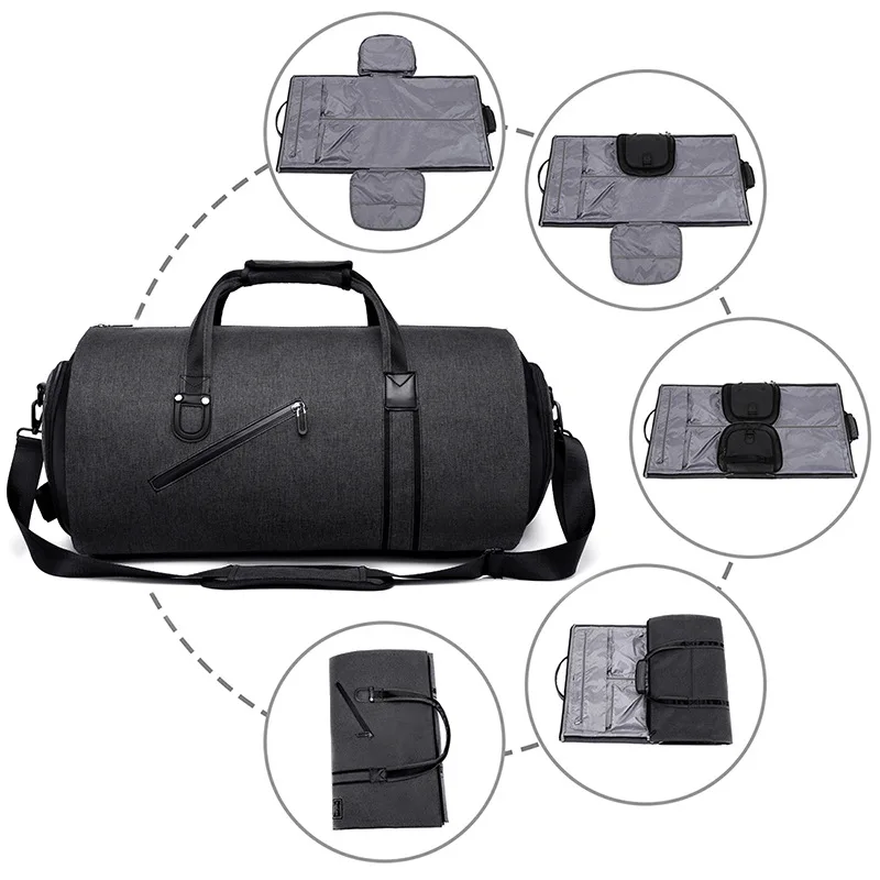 Large Capacity Convertible Garment Bag for Carry-On/Trolley Traveling bag with Shoulder Strap Travel Tote with Shoe Compartment