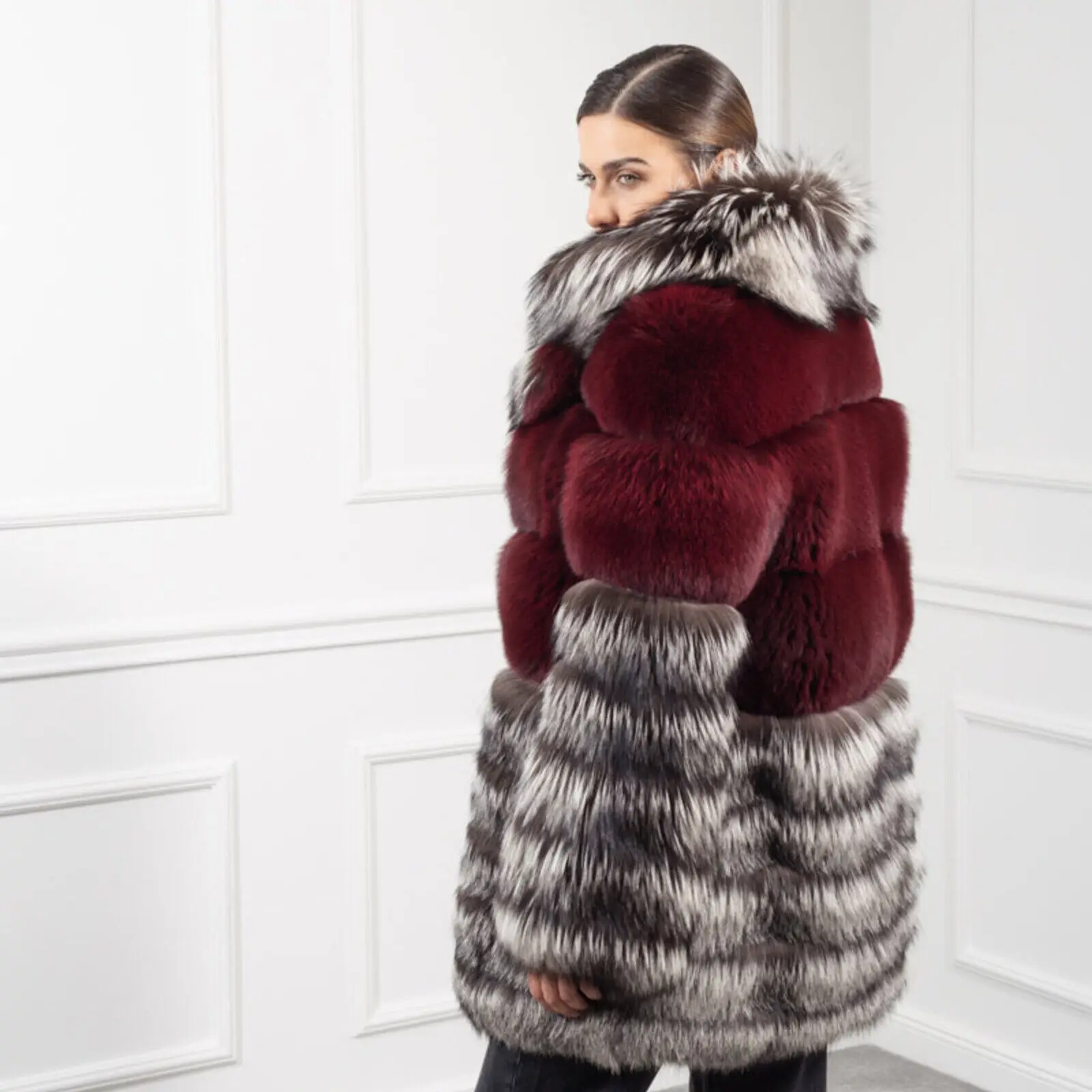 New Fashion Women Real Fox Fur Overcoat Lapel Collar Jackets Luxury Winter Warm Genuine Fur Outwear Female Elegant Fur Overcoat