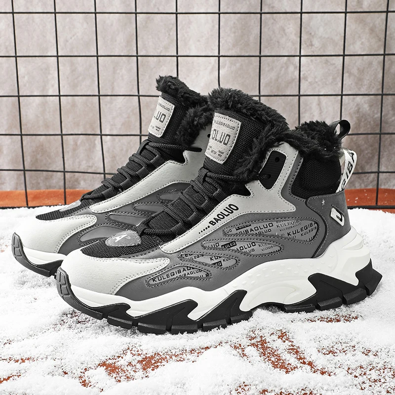 

Men's Thermal Waterproof Winter Boots - Non-Slip Plush Lined Snow Sneakers for Cold Weather