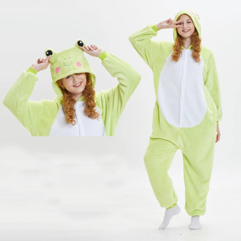 Volwassenen Kigurumi Kikker Pyjama Set Cosplay Leuke Animal Onesie Flanel Warme Winter Nachtkleding Mannen Vrouwen Party Fancy Jumpsuits Pyjama