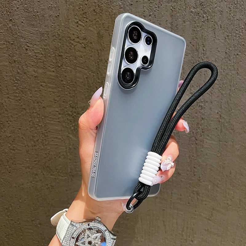 2in1 With Wrist Strap Lanyard Jelly Phone Case For Samsung Galaxy S25 S24 S23 S22 Ultra Plus FE A26 A35 A54 A16 A56 Solid Cover - náhled 2