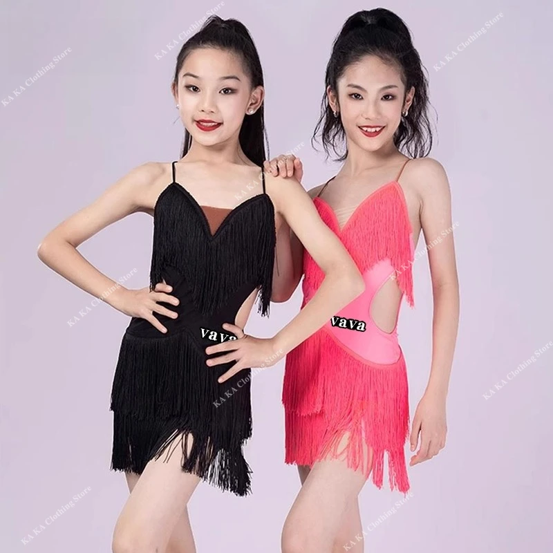 

Fringe Dress Salsa Latin Dance Dress Girls Cha Cha Rumba Tango Latin Dance Costume Child Tassel Skirt Ballroom Dress Standard