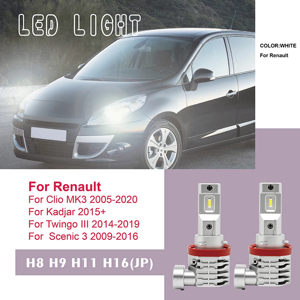 2Pcs/Set Car LED Head Lamp Halogen Size For Renault Clio MK3 Kadjar Twingo III Scenic 3 CSP 1860 M4 Fog Lamp H8/H9/H11/H16(JP)
