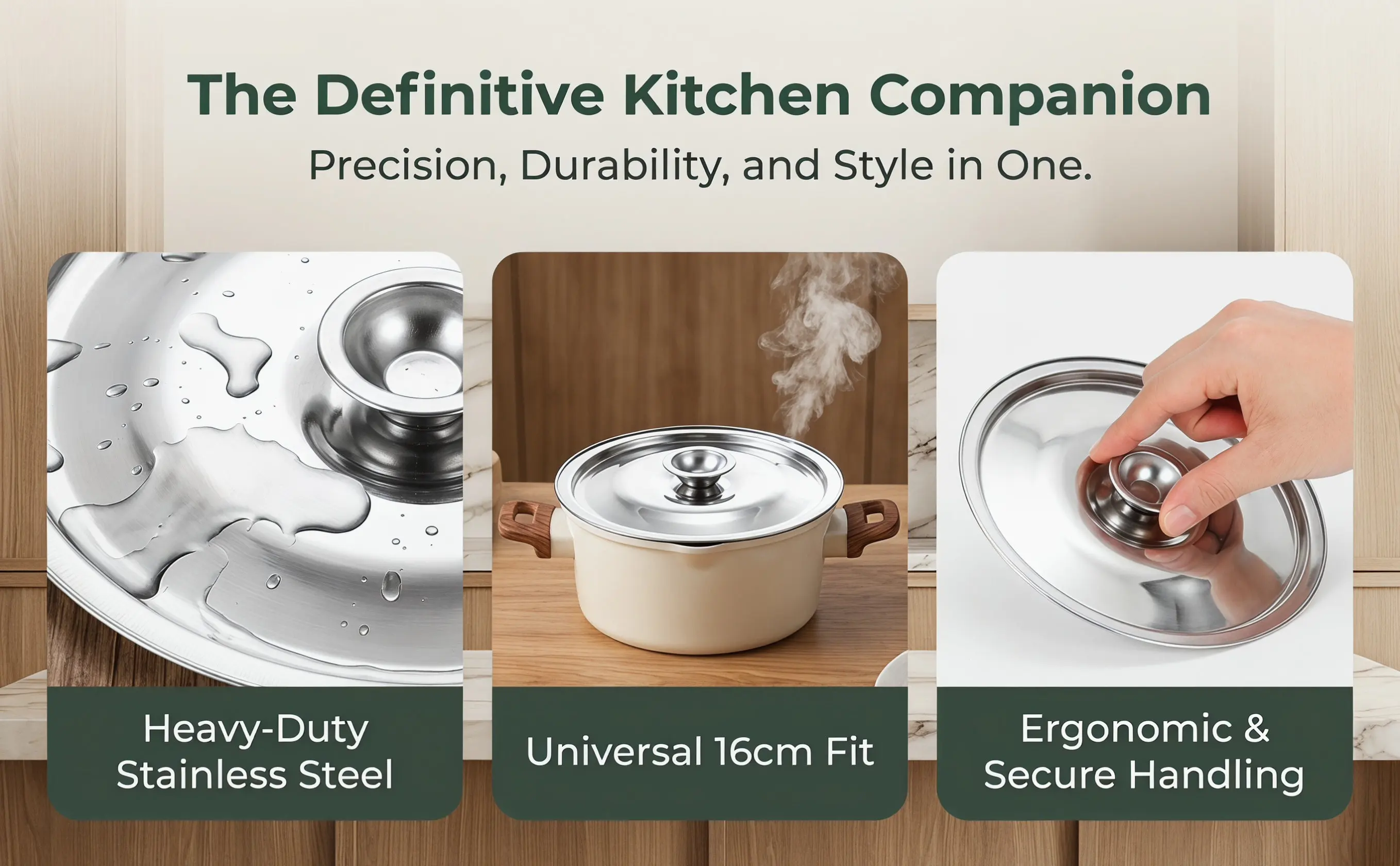 1Pcs 16Cm Stainless Steel Seasoning Pot Cover High-Quality Rustproof Sturdy Lid for Home Cooking Gift Idea Kitchen Essential
