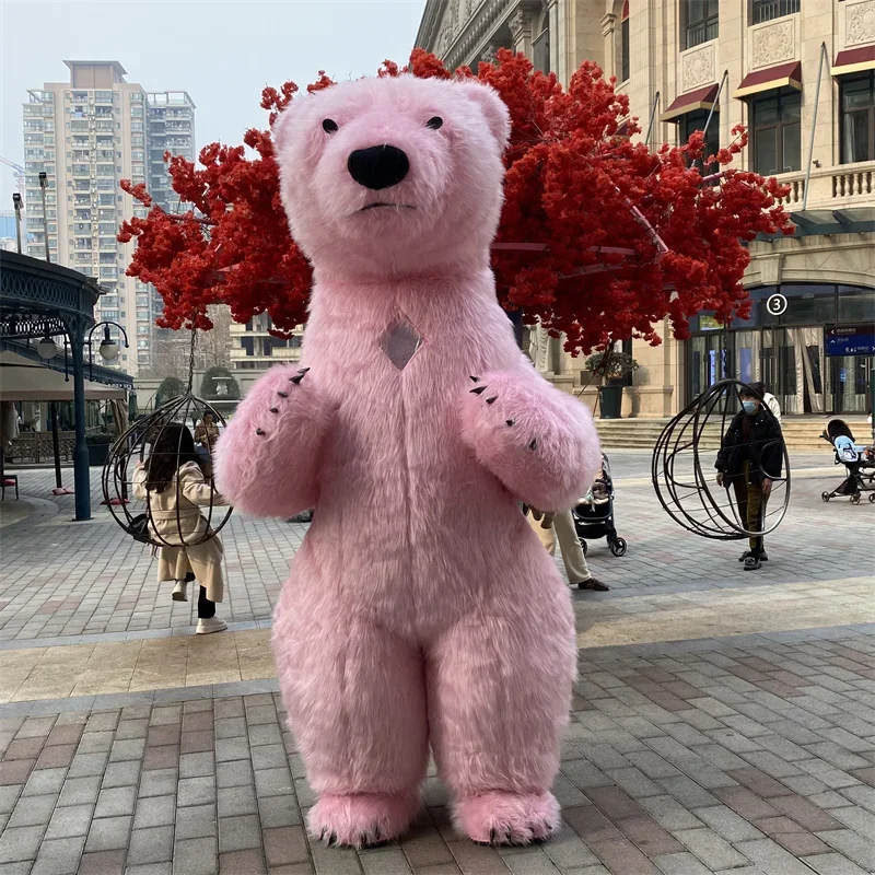 Fashion inflatable mascot costume cute polar bear pink hairy promotion ad campaign inflated garment Halloween carnival suit