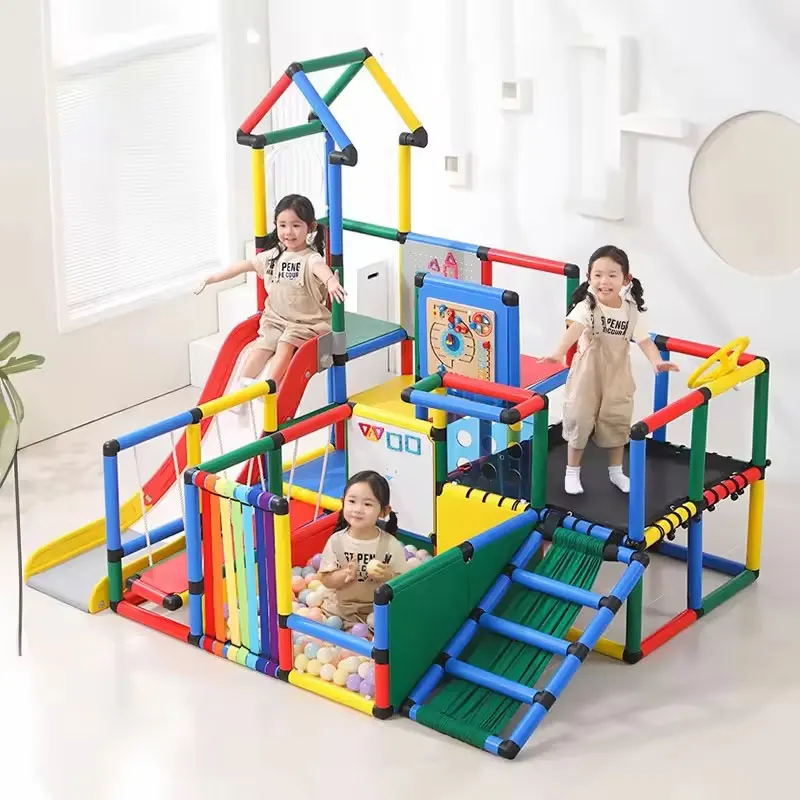 

Multifunctional Complete Indoor Playground Equipment Educational Home Climbing Wall with Slide for Kids