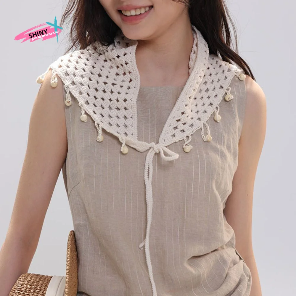 

Bohemian Tassel Knitted Triangle Scarf Countryside Style Ethnic Style Crochet Flower Scarves Cloak Scarf Accessories