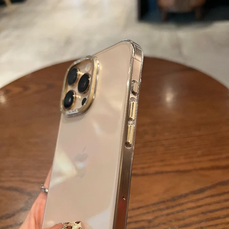 Luxury Metal camera frame protection phone case for iphone 16 15 14 13 12 pro max plus Transparent pc Shockproof Bumper cover image 4