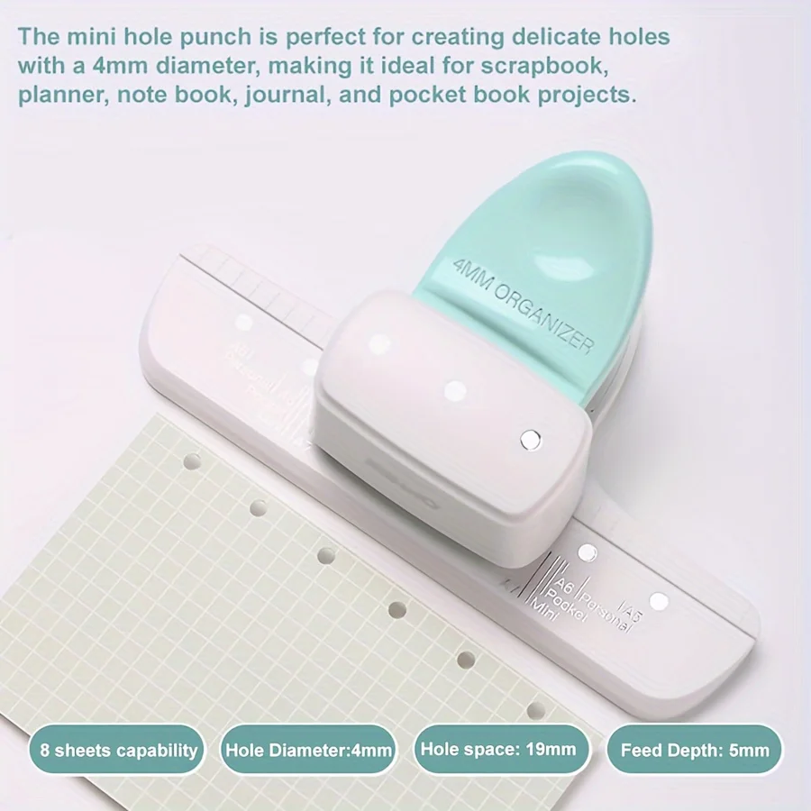 Three-Hole Punch, 4mm de diâmetro, perfurador de papel para Scrapbooks, cadernos de folhas soltas, Pocket Books