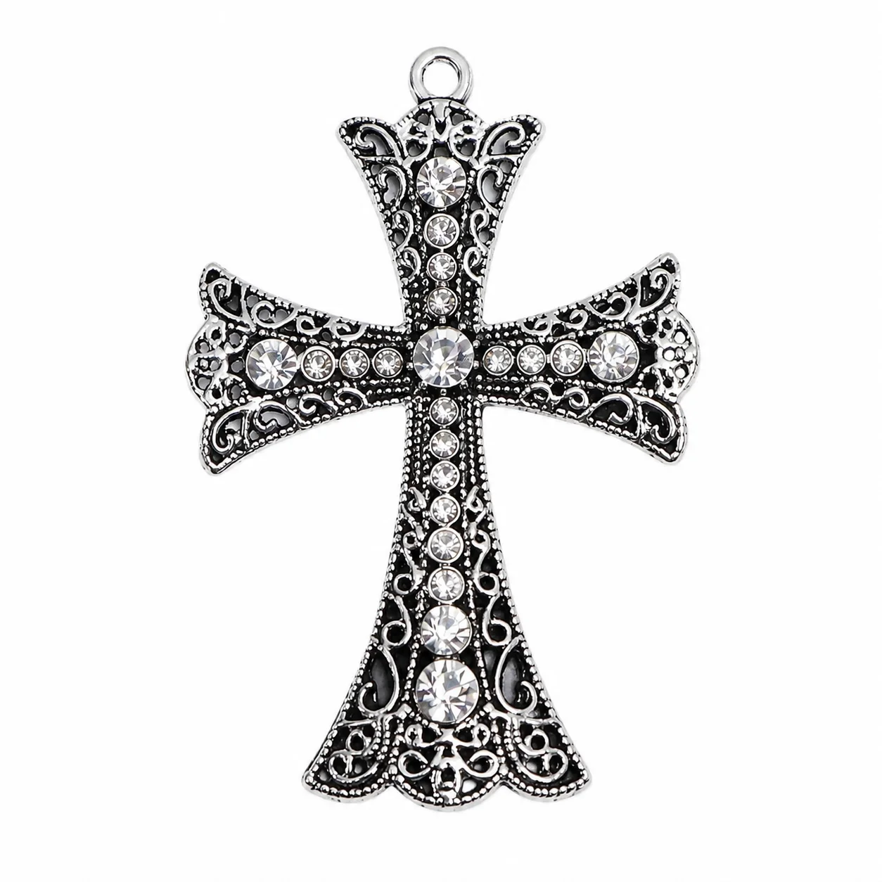 2pcs Antique Silvery Crystal Cross Charms Rhinestone Filigree Cross Pendants for DIY Jewelry Making Accessories view 6