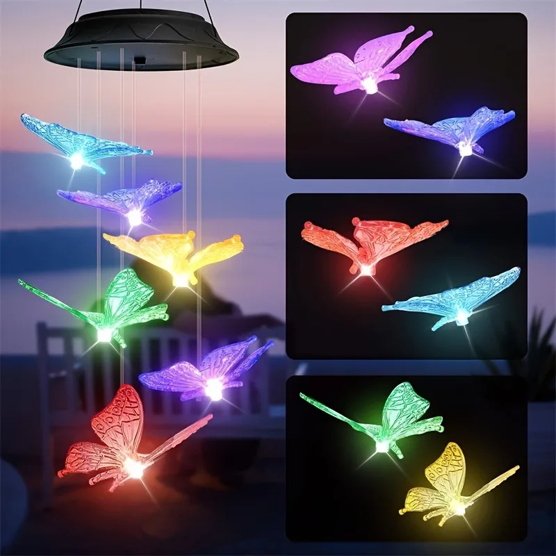 1PC Solar Wind Chime Outdoor, Color Changing Hanging Light with Auto On/Off, Waterproof LED for Garden/Patio Decor Holiday Gift