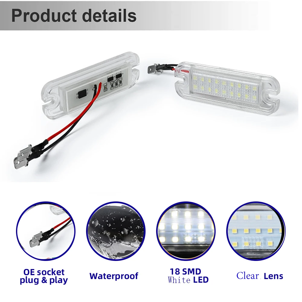 For Mercedes Benz G-Class W463 G500 G550 G55 G63 G65 AMG Car Number Lamps #:A4638200356 No Error LED License Plate Lights 2Pcs