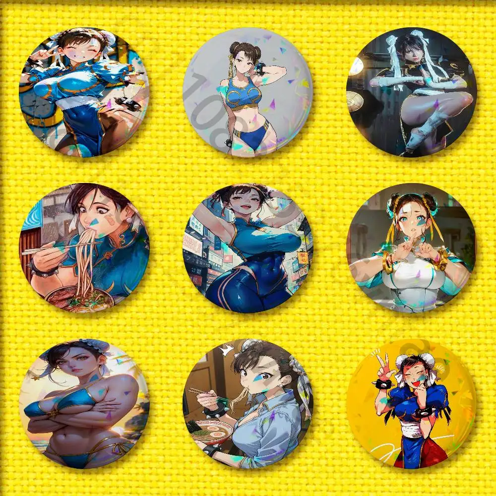 S-Street F-Fighter Chun Li شارة 44 مللي متر 32 مللي متر 58 مللي متر 25 مللي متر 75 مللي متر دبوس مستدير بروش الزينة تذكارية تأثيري هدية على ظهره