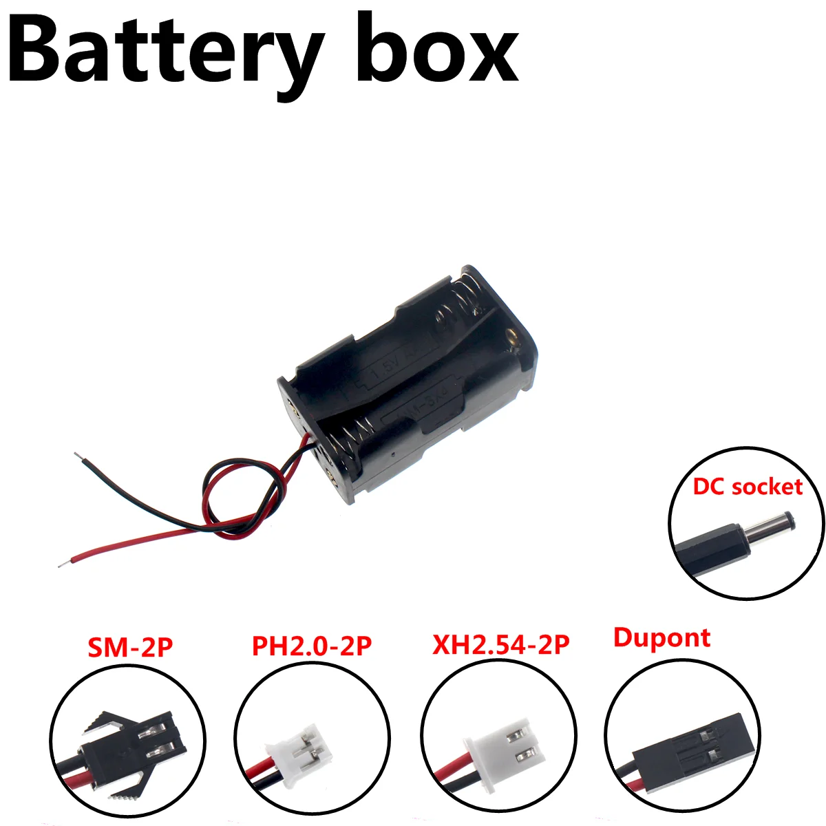 

2PCS DIY 4x AA Battery Holder Storage Box Case with DC 5.5x2.1mm XH2.54 PH2.0 SM-2P Power Plug back to back