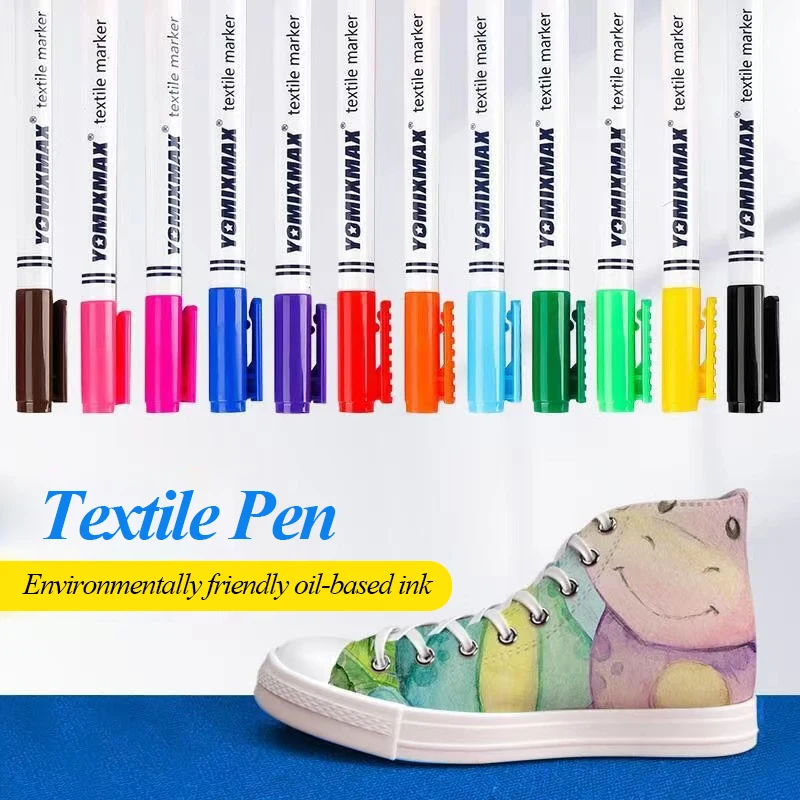12 Colors Fabric Paint Marker Pen Set Clothes Canvas Textile DIY Crafts Graffiti Pigment Painting Pen School Student Stationery