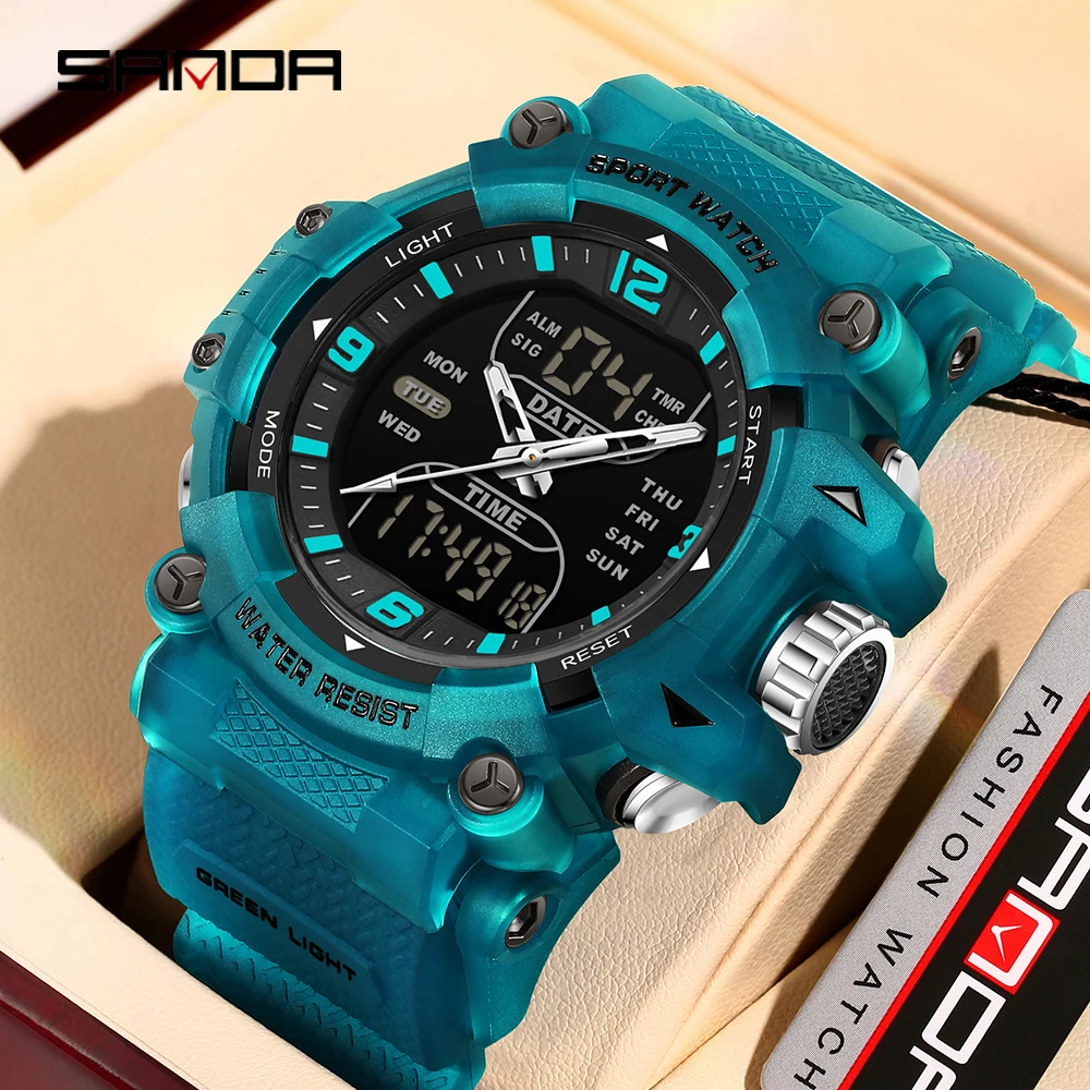 

SANDA Men's Electronic Watch Dual Display Luminous Waterproof Student Watch Outdoor Sports Multifunctional Digital Watch
