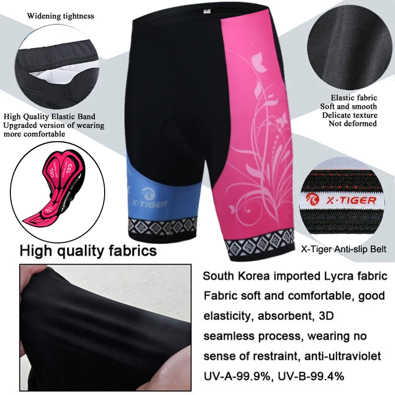 X-Tiger Cycling Shorts Women Breathable Gel Padded MTB Bike Shorts Quick Drying Comfortable Bicycle Shorts Bicycle Clothing