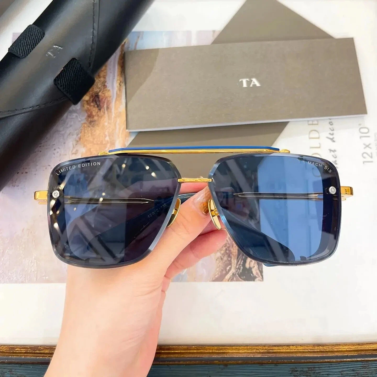 

Authentic For DIYTA DT DTS121 MACH SIX Dark Blue Lenses Men Women Sun Glasses Fashion LIMITED EDITION Couple Eyewear With Box